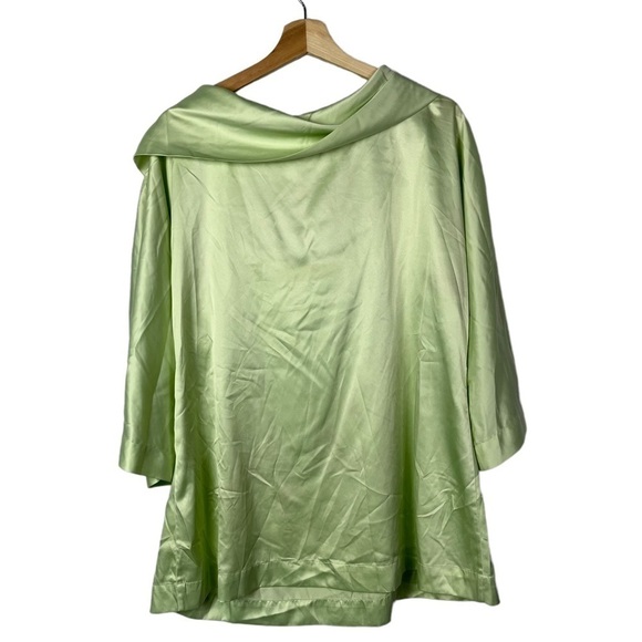 Soft Surroundings Light Pastel Green Satin Cowl Neck Short Sleeve Blouse L - Picture 2 of 5